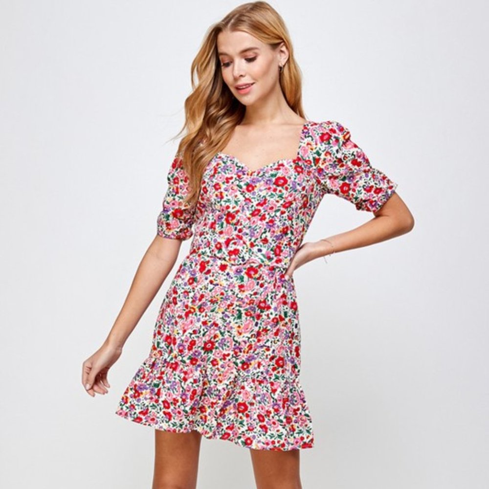Sweetheart Floral Print Dress - Picture 2 of 13
